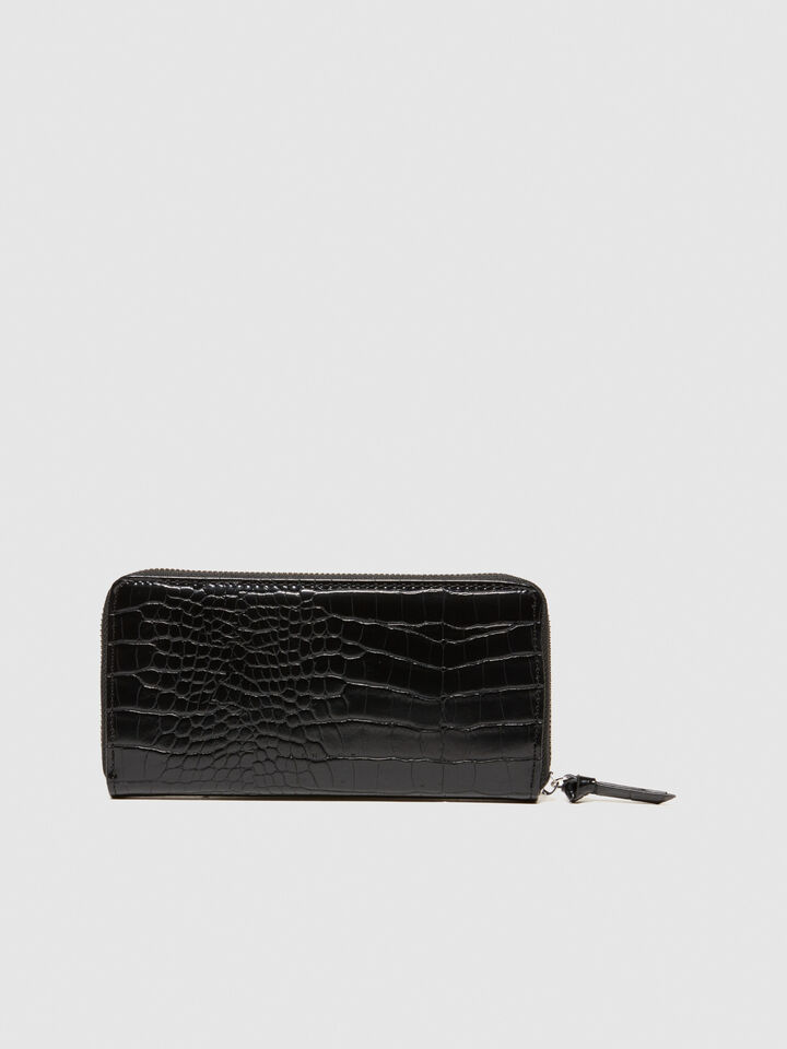 Large crocodile print wallet - null - Black | Sisley image number 2
